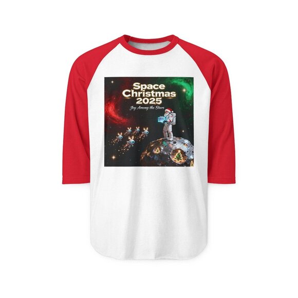 Space Christmas Raglan Shirt: Unisex Holiday Tee, Geeky Style - Picture 1 of 1
